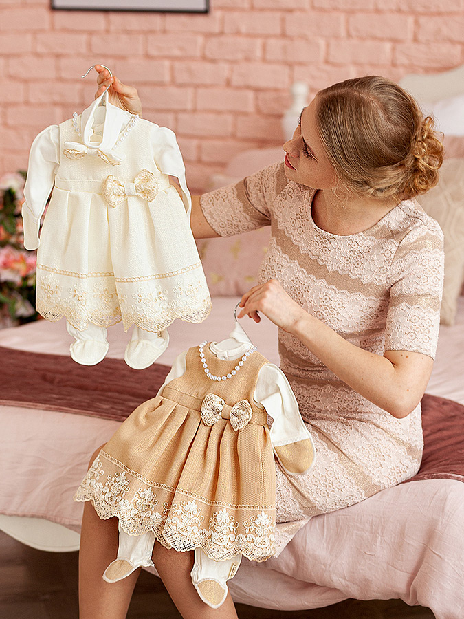 Комплект на выписку девочки "Люрекс" молоко-какао фото 7