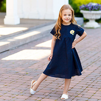 Платье Желтый мак темно-синее лён - миниатюра фотографии товара в каталоге ЛиноБамбино