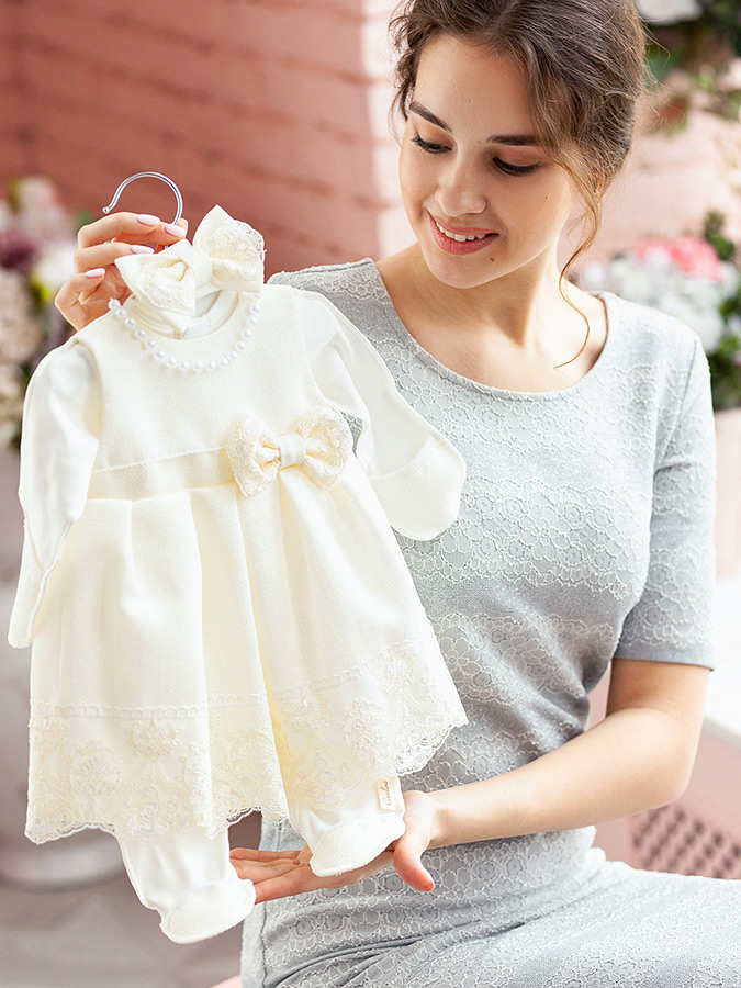 Комплект на выписку девочки "Люрекс" молочный фото 6