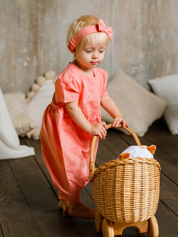 Льняной комбинезон Безе лосось фото 2