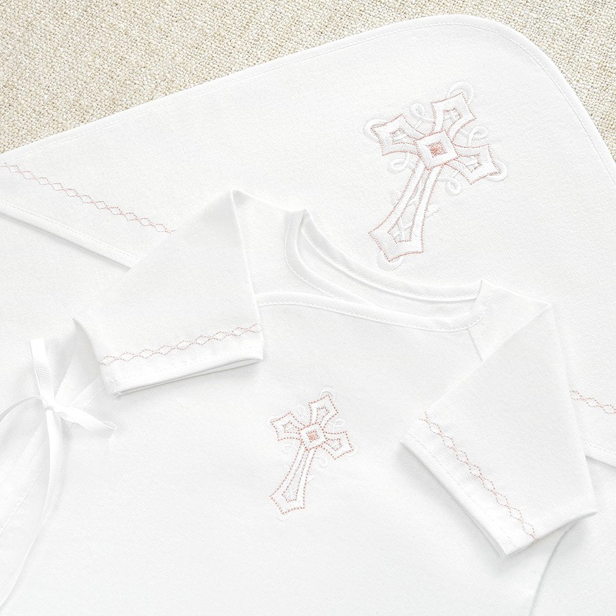 Фото товара "Крестильный комплект "Розовое перышко" с пеленкой" при наведении