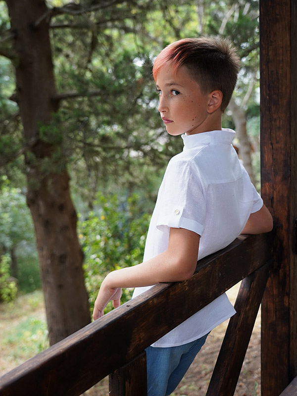 Рубашка для мальчика белый лен фото 4