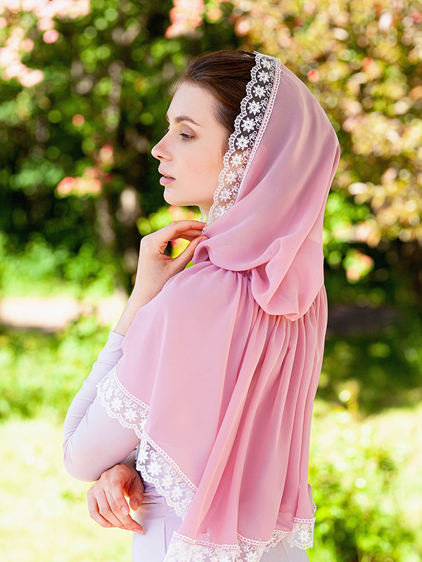 Шифоновый платок с капюшоном "Пион" фото 3