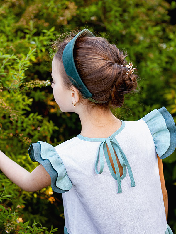 Льняной сарафан Кокетка зелено-голубой фото 5