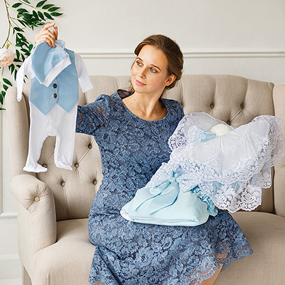 Комплект на выписку мальчика "Самия" голубой - миниатюра фотографии товара в каталоге ЛиноБамбино