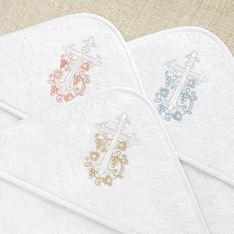 Махровое полотенце для крещения с уголком "Крестик с лозой" фото 1