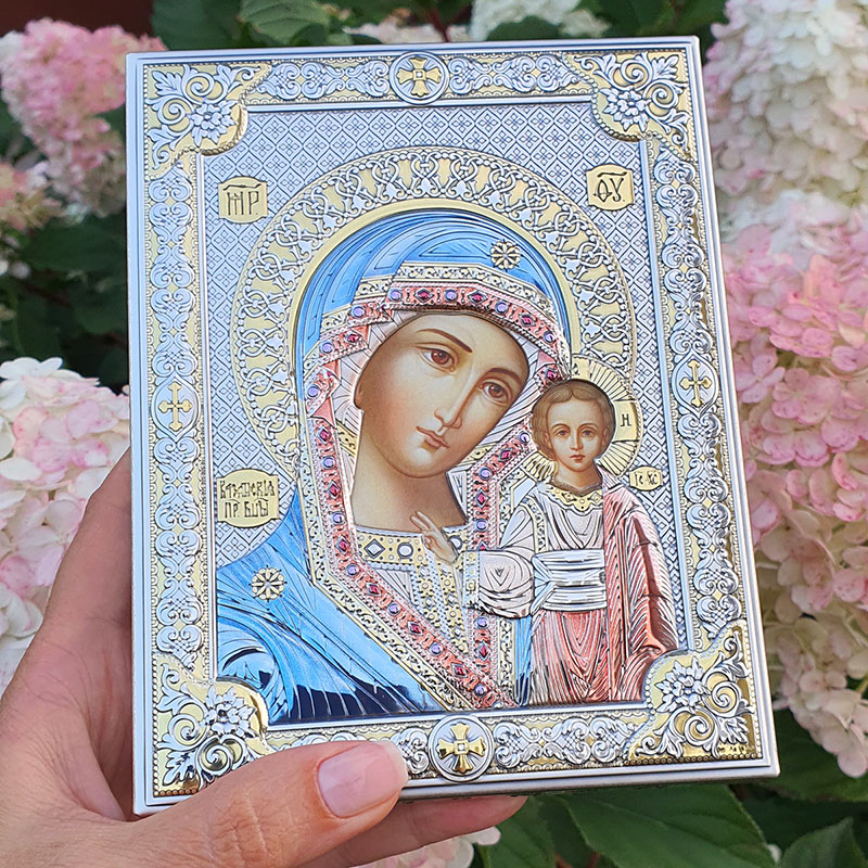 Посеребренная икона "Казанская Божья Матерь" фото 2