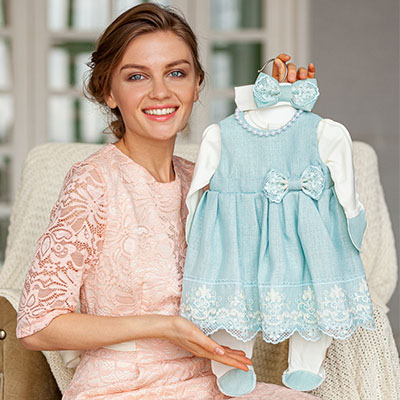 Костюмчик с платьем "Люрекс" тиффани - миниатюра фотографии товара в каталоге ЛиноБамбино