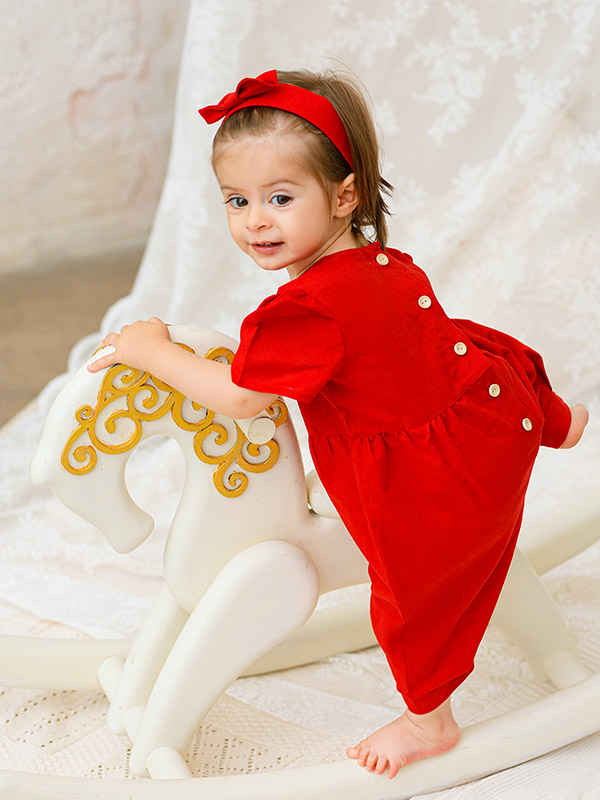 Льняной комбинезон Безе красный фото 3