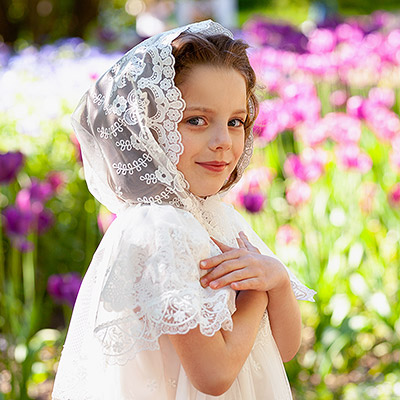 Детский церковный платок с капюшоном "Анастасия" - фото из магазина ЛиноБамбино