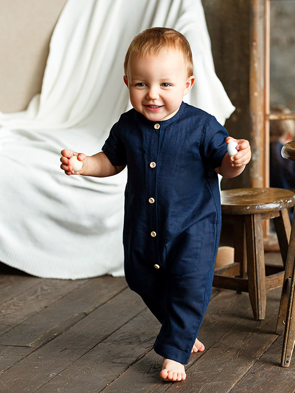 Льняной комбинезон Ветерок темно-синий фото 4