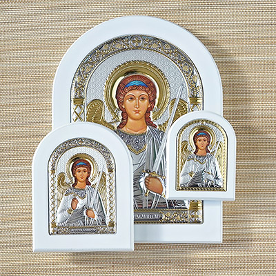 Фото товара "Икона белое дерево "Ангел-хранитель" серебристая" из магазина ЛиноБамбино