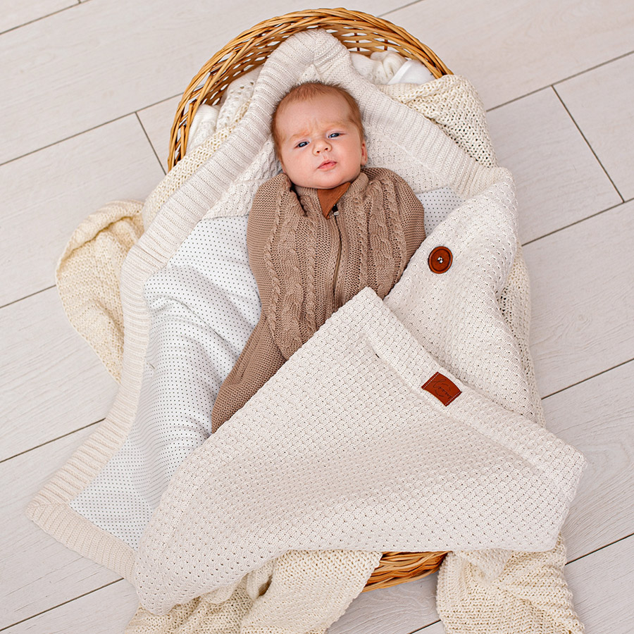 Вязаный кокон для новорожденного Loom капучино фото 7