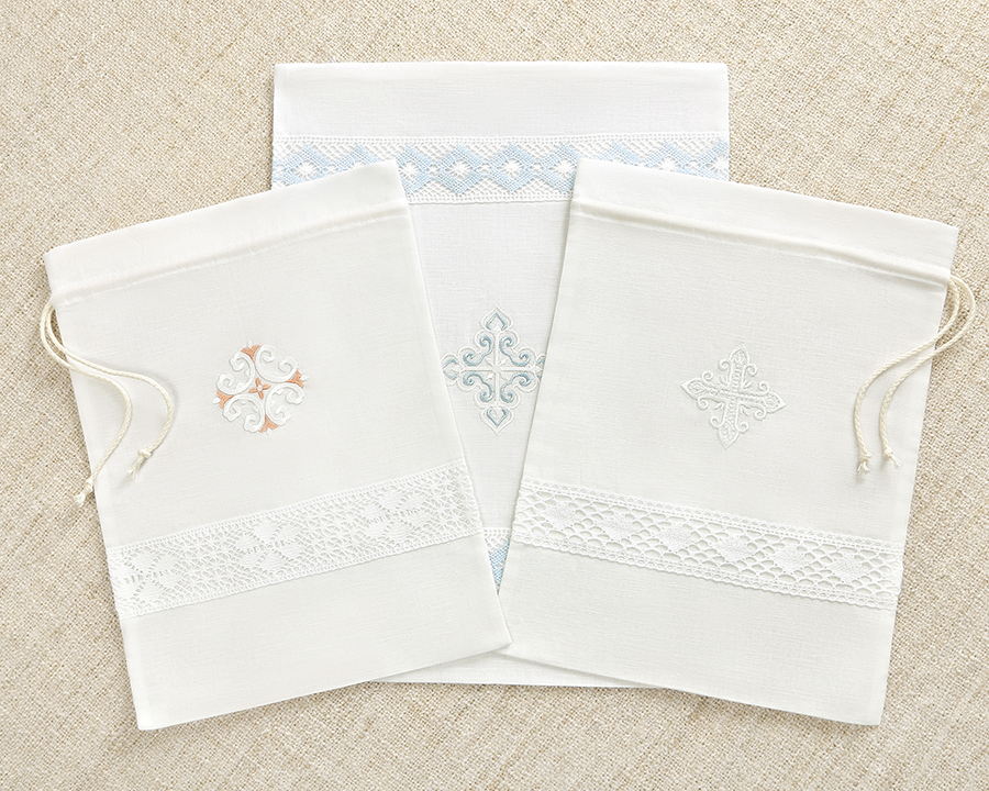 Мешочек для крестильных принадлежностей с кружевной вставкой фото 1