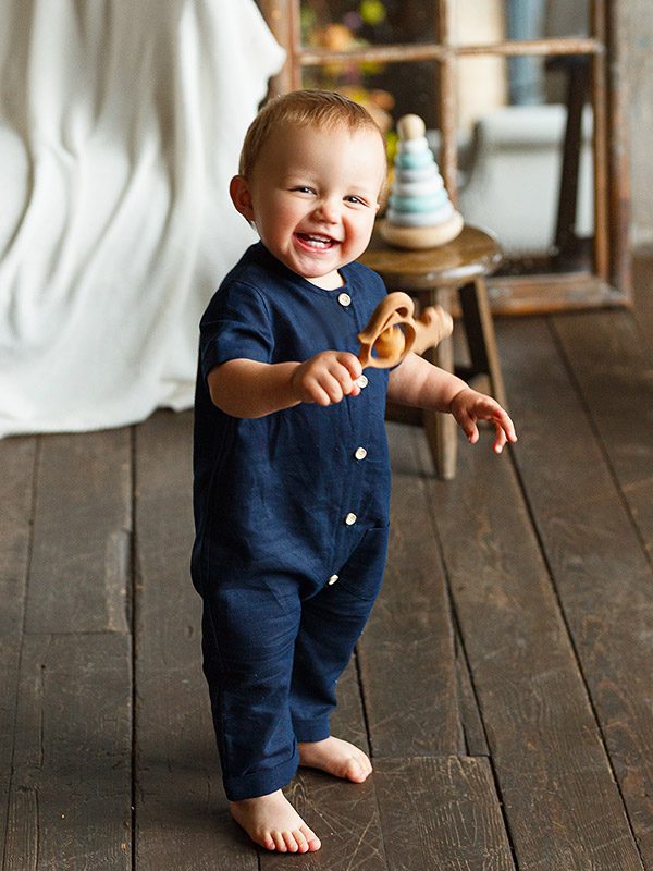 Льняной комбинезон Ветерок темно-синий фото 6