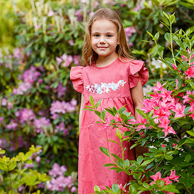 Фото товара "Платье Анютины глазки лён брусника" при наведении