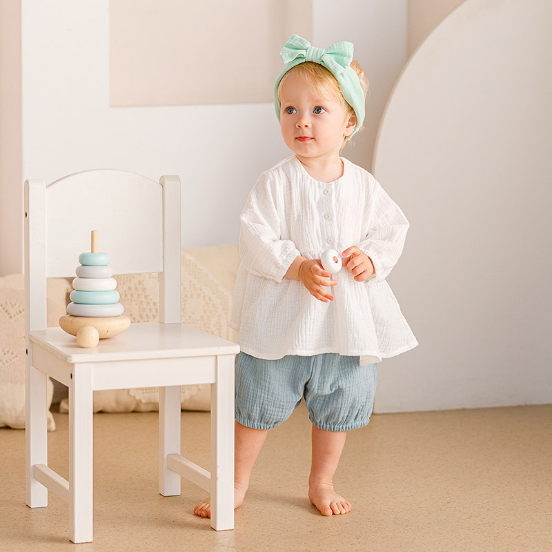 Костюмчик из муслина Дуэт цунами-молочный для девочки фото 3