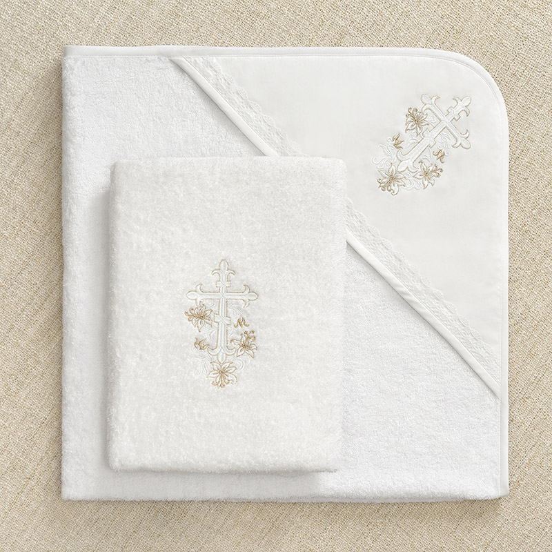 Махровое полотенце с уголком "Крестик с золотой лилией" фото 3