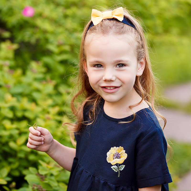 Платье Желтый мак темно-синее лён фото 6