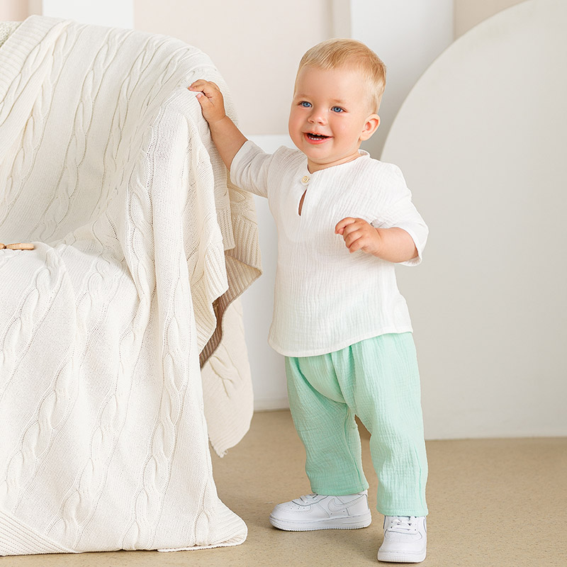 Костюмчик из муслина Дуэт мятно-ванильный для мальчика фото 2