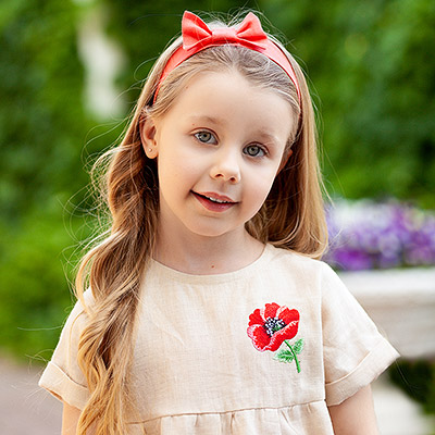 Фото товара "Платье Красный мак бежевое лён" при наведении