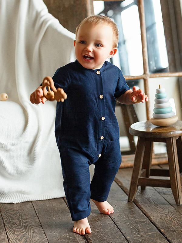 Льняной комбинезон Ветерок темно-синий фото 5