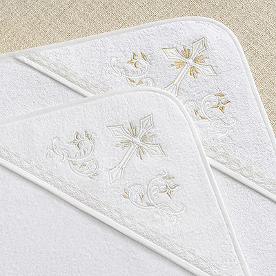 Фото товара "Махровое крестильное полотенце с уголком "Крестик с орнаментом"" при наведении