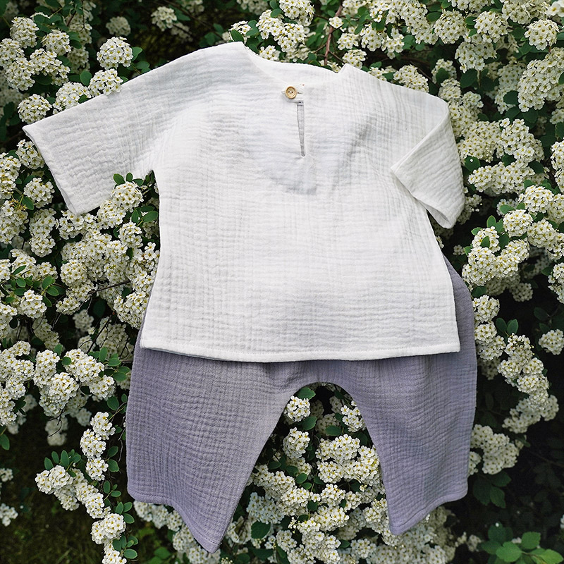 Костюмчик из муслина Дуэт молочно-серый для мальчика фото 3