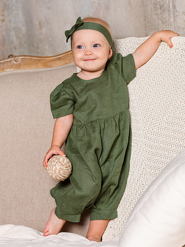Льняной комбинезон Безе зеленый фото 5