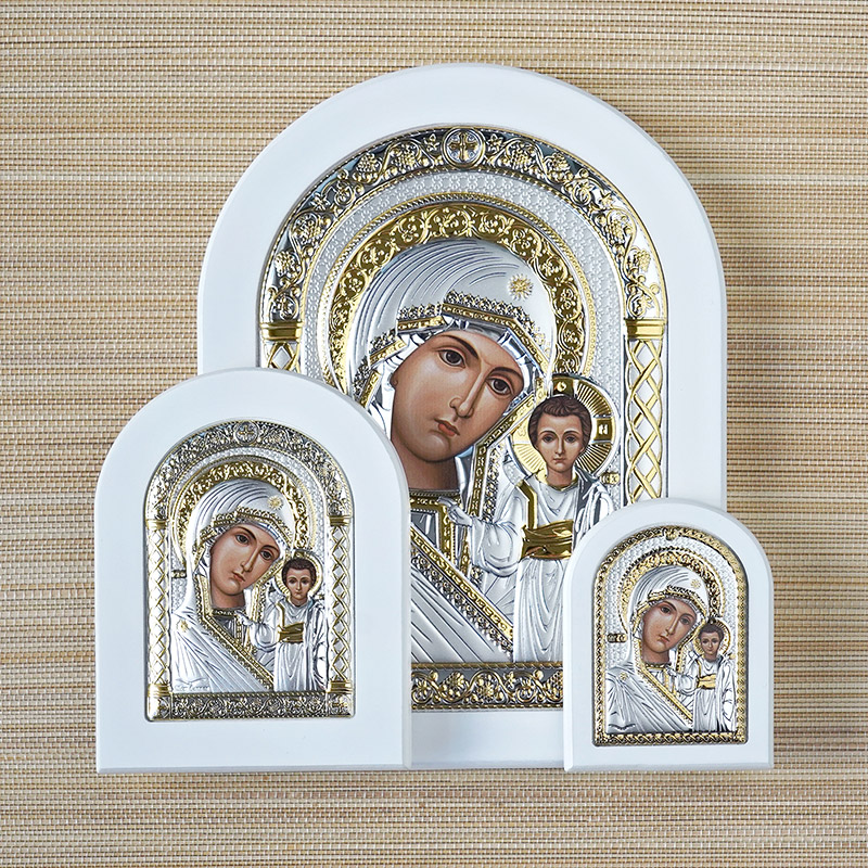 Икона белое дерево "Богородица" серебристая фото 2