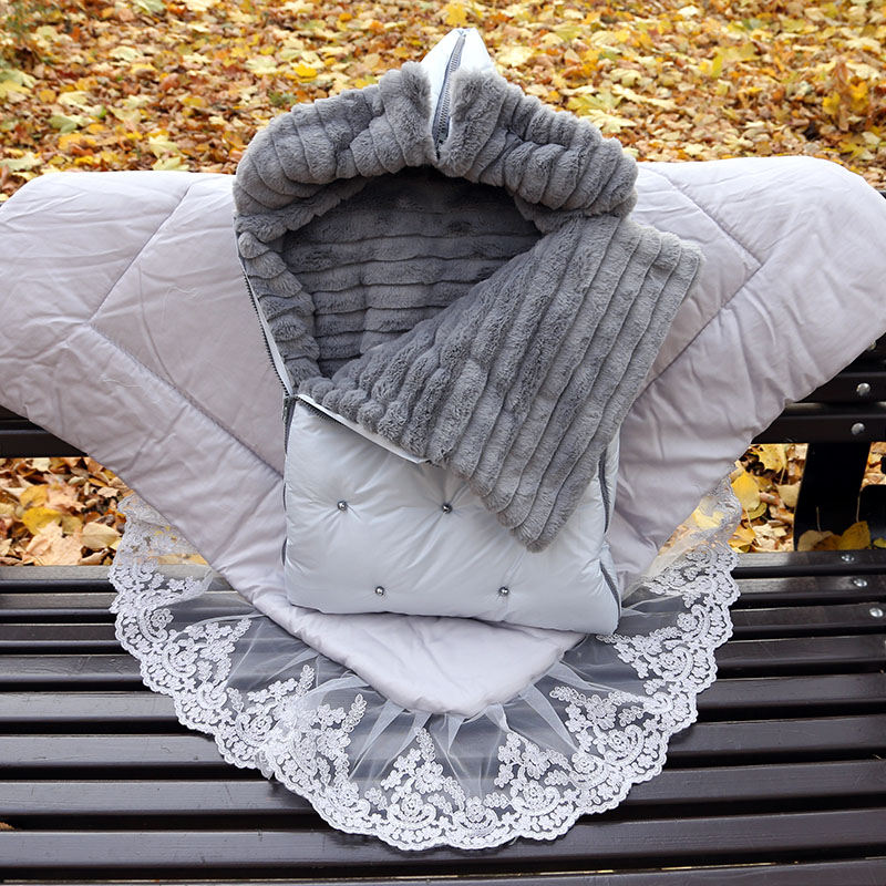 Зимний конверт на выписку "Пуф", серый фото 1