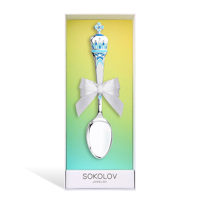 Серебряная ложка с эмалью "Крестнику"