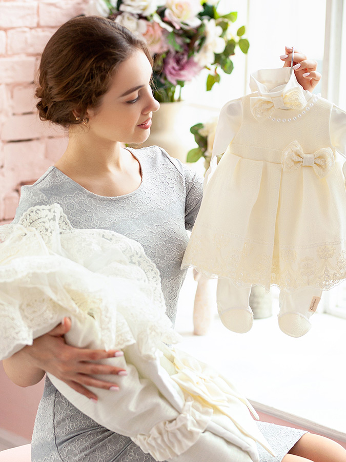 Комплект на выписку девочки "Люрекс" молочный фото 5
