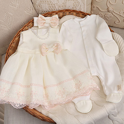 Фото товара "Костюмчик с платьем "Люрекс" молоко+пудра" из магазина ЛиноБамбино