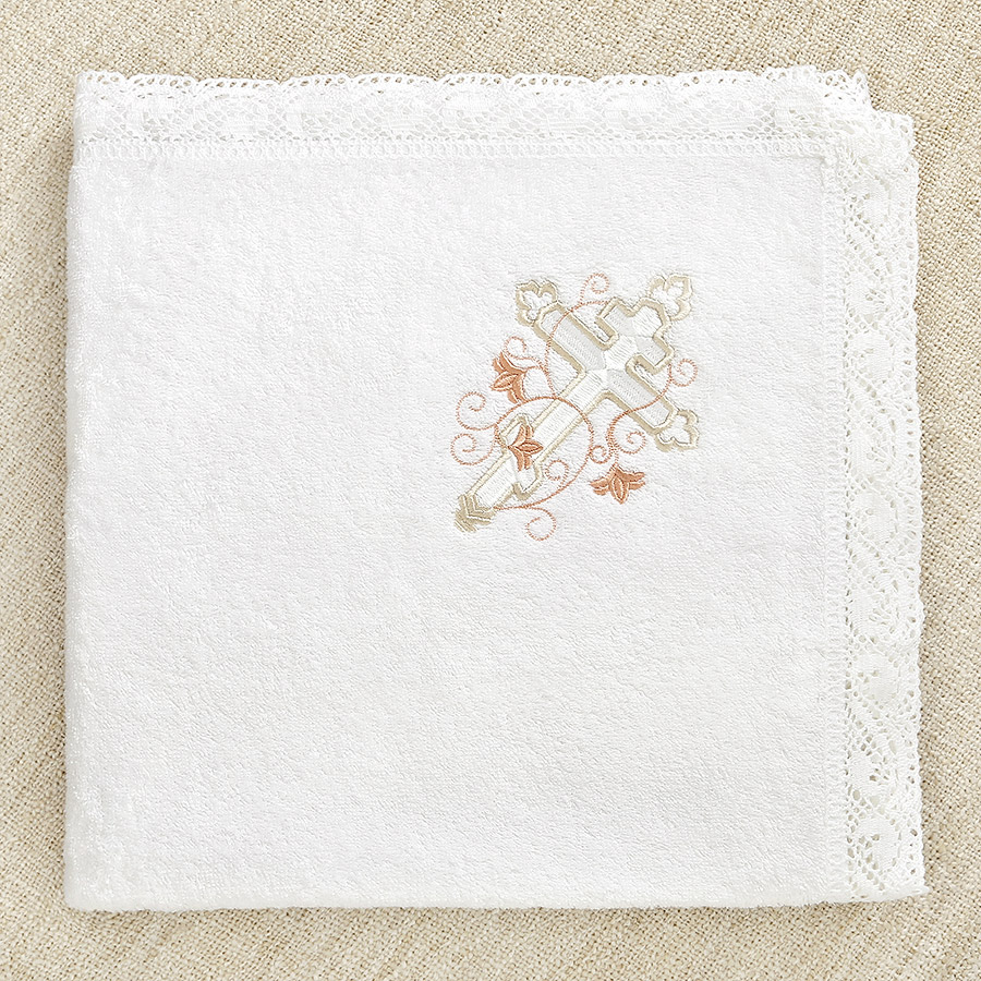 Махровое кружевное полотенце для крещения "Обвитый крестик" фото 4