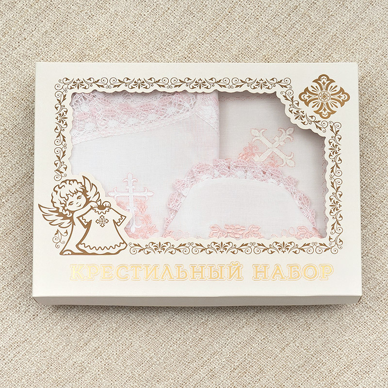 Крестильный комплект "Розовая лоза" для девочки с крыжмой фото 8