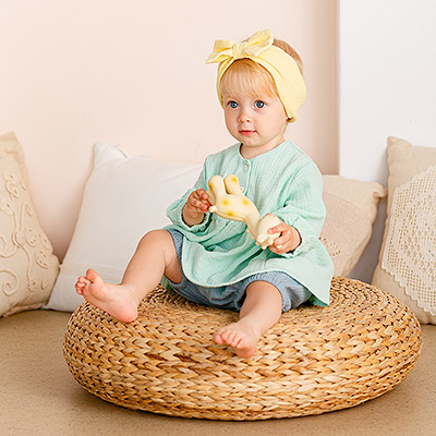 Фото товара "Костюмчик из муслина Дуэт цунами-мята для девочки" при наведении