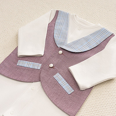 Фото товара "Костюмчик/комплект с уголком Денди клетка и ежевика" из магазина ЛиноБамбино