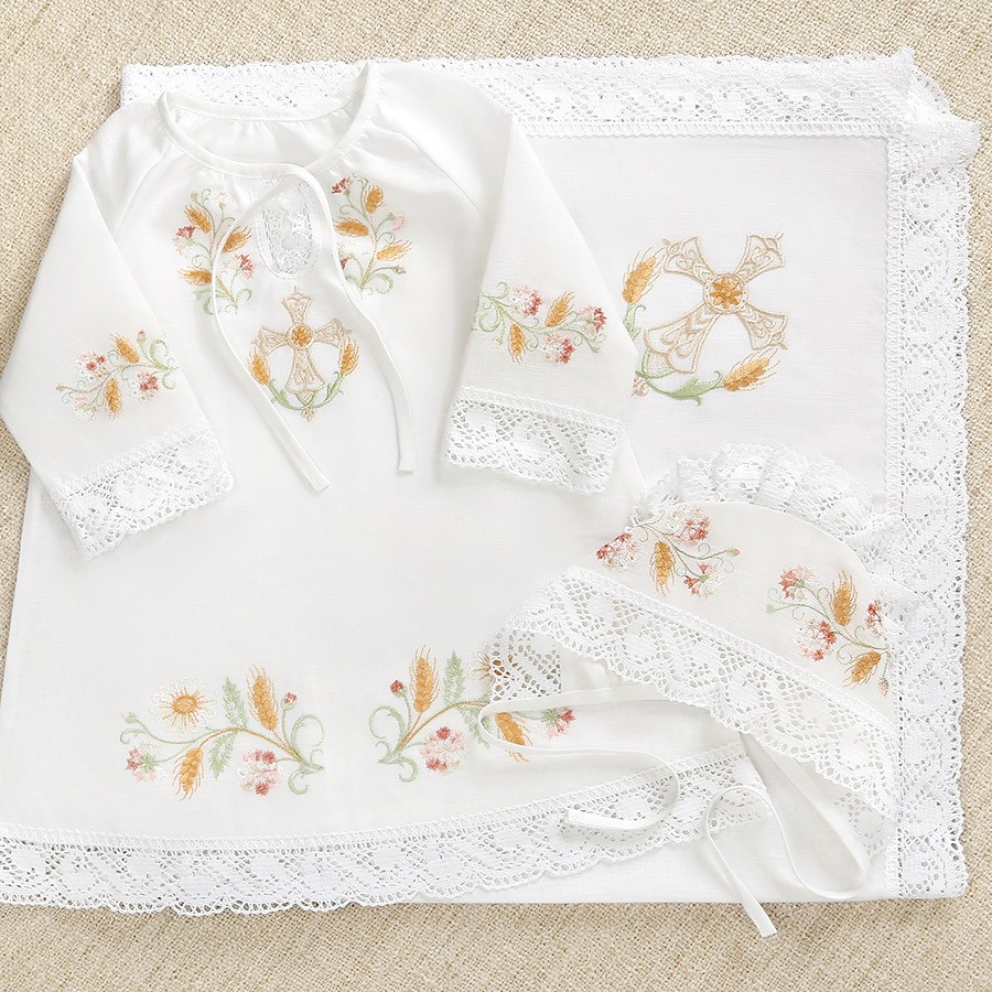 Крестильный комплект "Василиса" для девочки с пеленкой фото 1