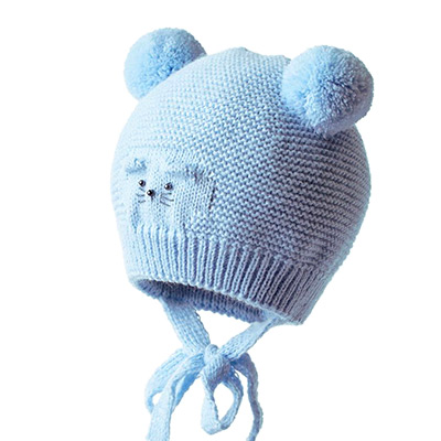 Фото товара "Вязаная шапочка "Мышонок" голубая" из магазина ЛиноБамбино