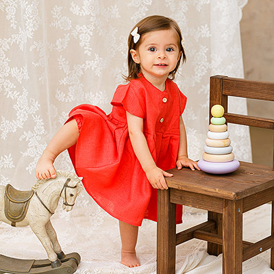 Льняное платье с шортами Милаша коралл