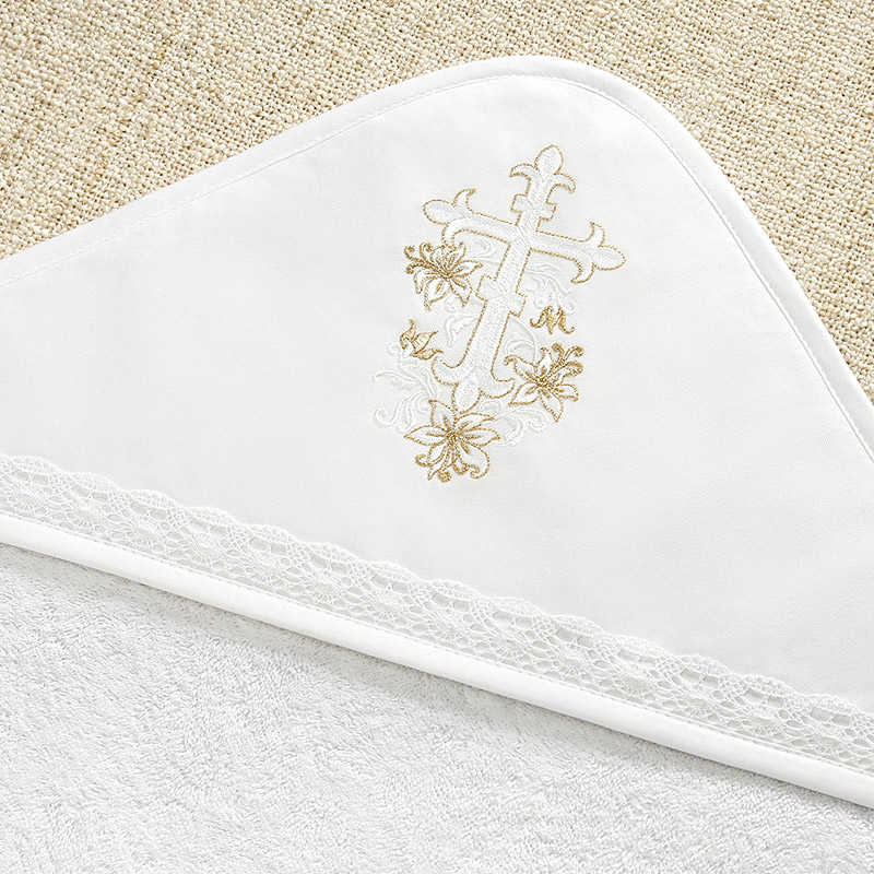 Махровое полотенце с уголком "Крестик с золотой лилией" фото 2
