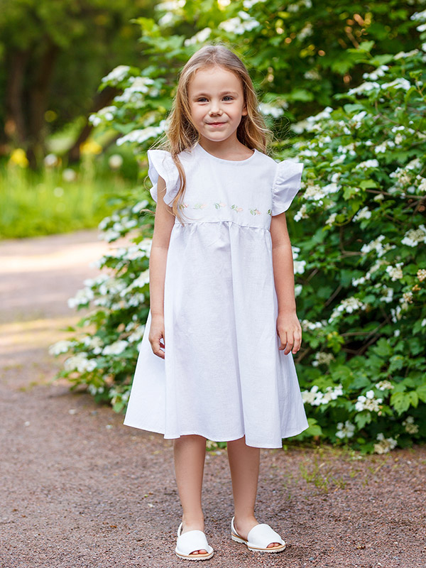 Платье Розочки белое лён фото 2