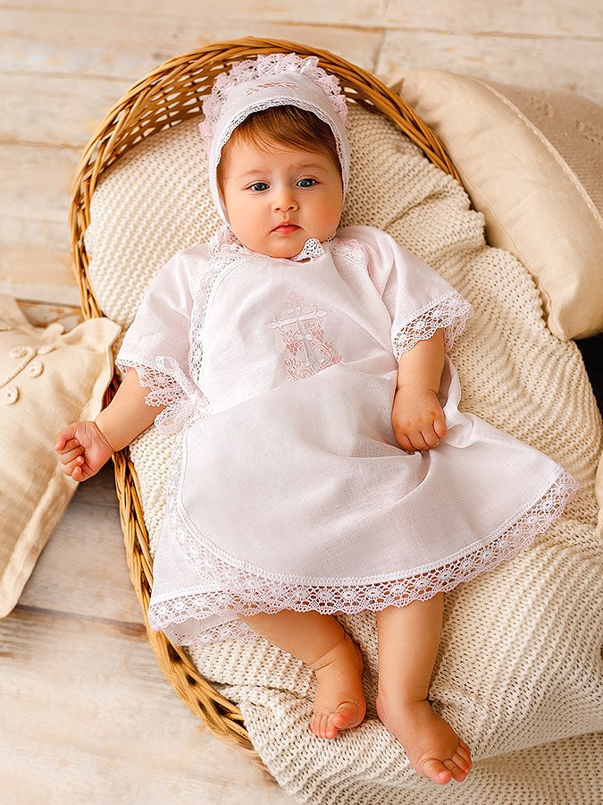 Крестильный комплект "Розовая лоза" для девочки с крыжмой фото 1