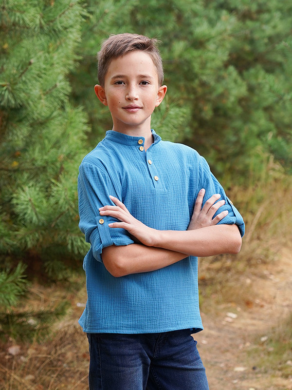 Рубашка для мальчика муслин лазурь фото 13