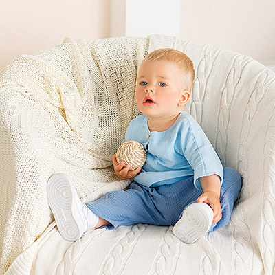 Костюмчик из муслина Дуэт сине-голубой для мальчика - миниатюра фотографии товара в каталоге ЛиноБамбино