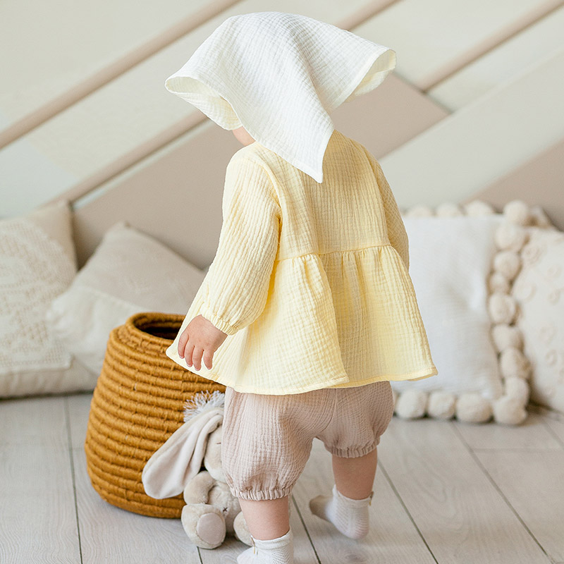 Костюмчик из муслина Дуэт бежево-желтый для девочки фото 6