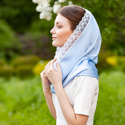 Голубой снуд-хомут для церкви "Мария" - фото из магазина ЛиноБамбино