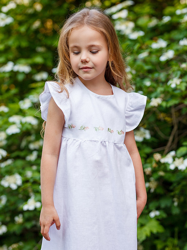 Платье Розочки белое лён фото 5