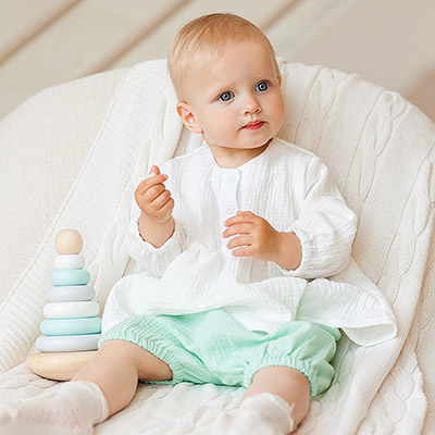 Костюмчик из муслина Дуэт мятно-молочный для девочки - миниатюра фотографии товара в каталоге ЛиноБамбино